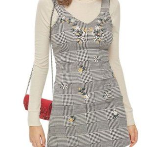 Pinafore Dress with Embroidered Flowers (Topshop)